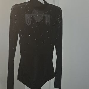 Gymnastics Black Long Sleeve Leotard with Rhinestones Dance Tap
